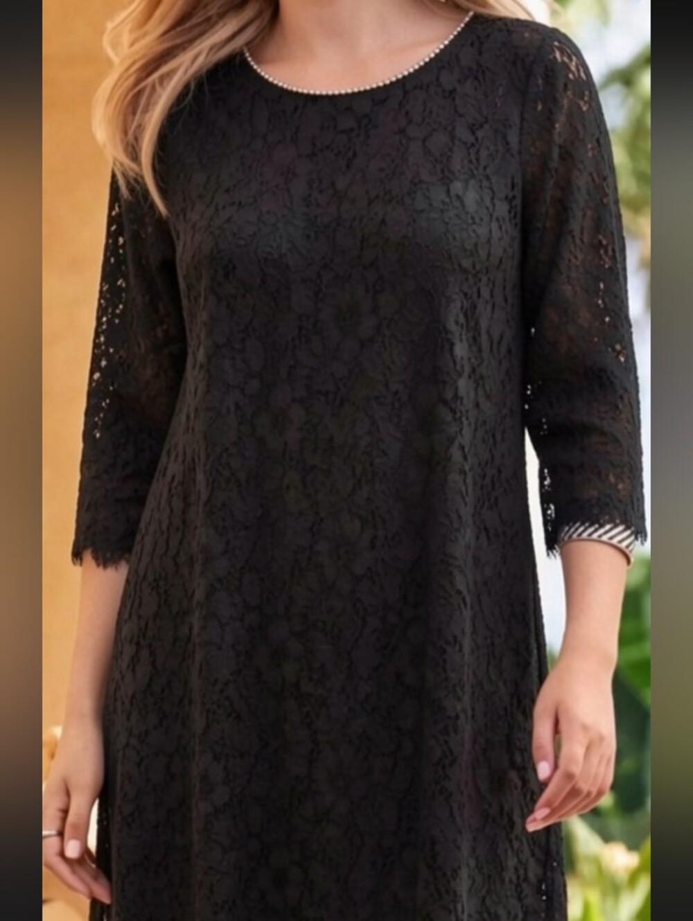 KARL LAGERFELD PARIS Black Lace Shift Dress with Pearl Neckline NWOT Size 2